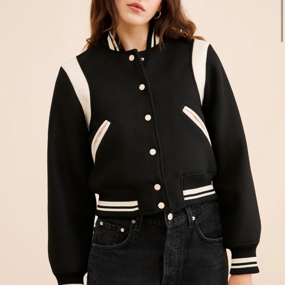 Blank NYC Black and Cream Varsity Jacket